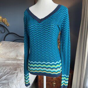 Missoni for Target V Neck Aqua Blue Striped Sweater